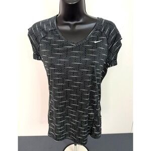 Women NIKE DRI-FIT Short Sleeve Black Shirt Size Small Polka Dot Abstract